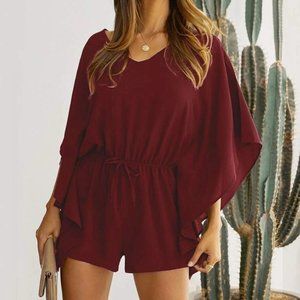 BURGUNDY contemporary drawstring waist romper